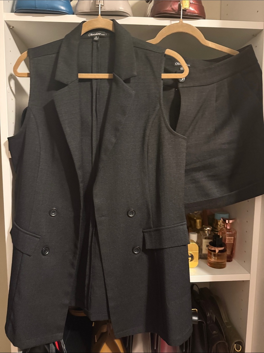 Black Sleeveless Double-Breasted Blazer with Shorts